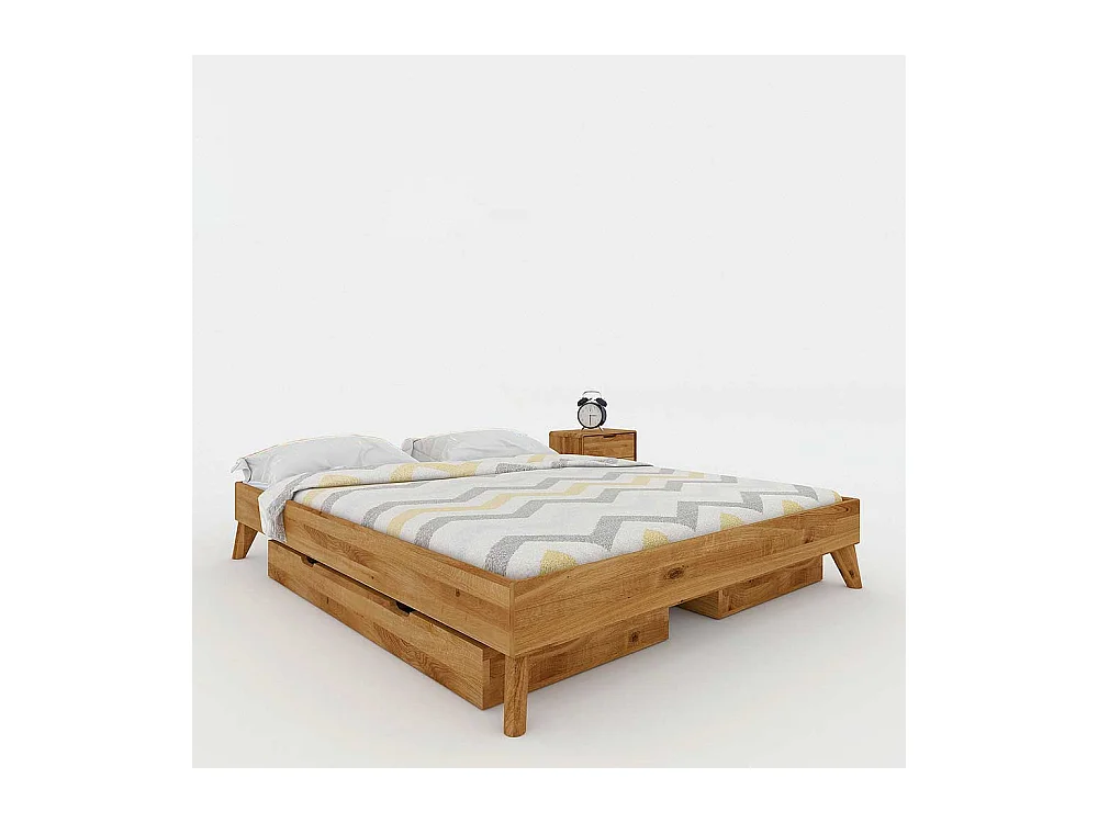 Schubladen Bett aus Wildeiche Massivholz Kopfteil