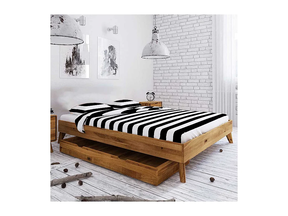 Schubladen Bett aus Wildeiche Massivholz Kopfteil