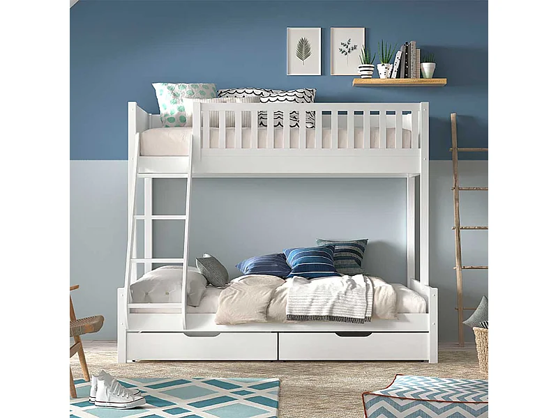 Weißes Doppelstockbett im Skandi Design optional mit Schubladen