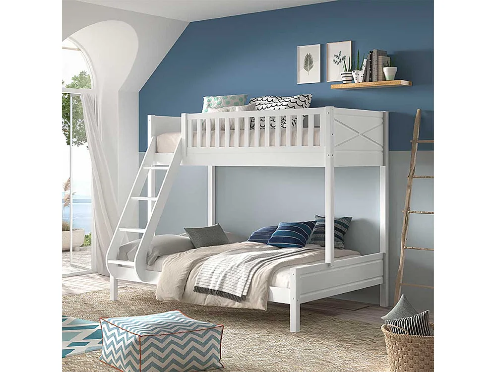 Weißes Doppelstockbett im Skandi Design optional mit Schubladen