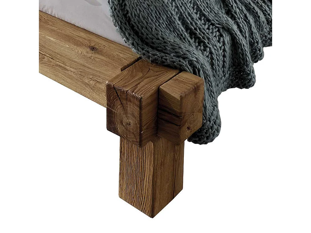 Doppelbett aus Wildeiche Massivholz Schublade (dreiteilig)