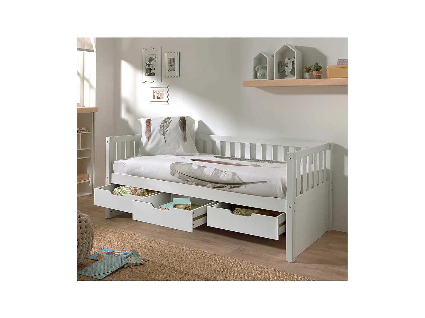 Kojenbett mit Schubladen in Weiß Skandi Design