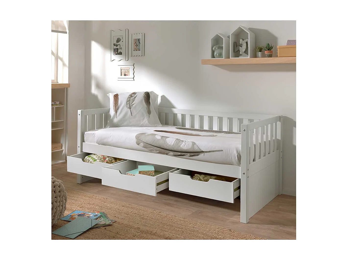 Kojenbett mit Schubladen in Weiß Skandi Design