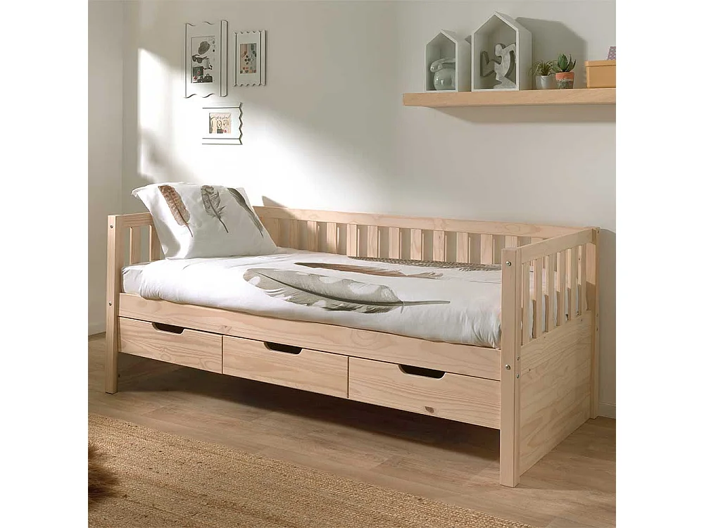 Kojenbett mit Schubladen aus Kiefer Massivholz Skandi Design