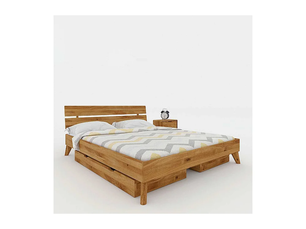 Echtholzbett aus Wildeiche Massivholz Schubladen