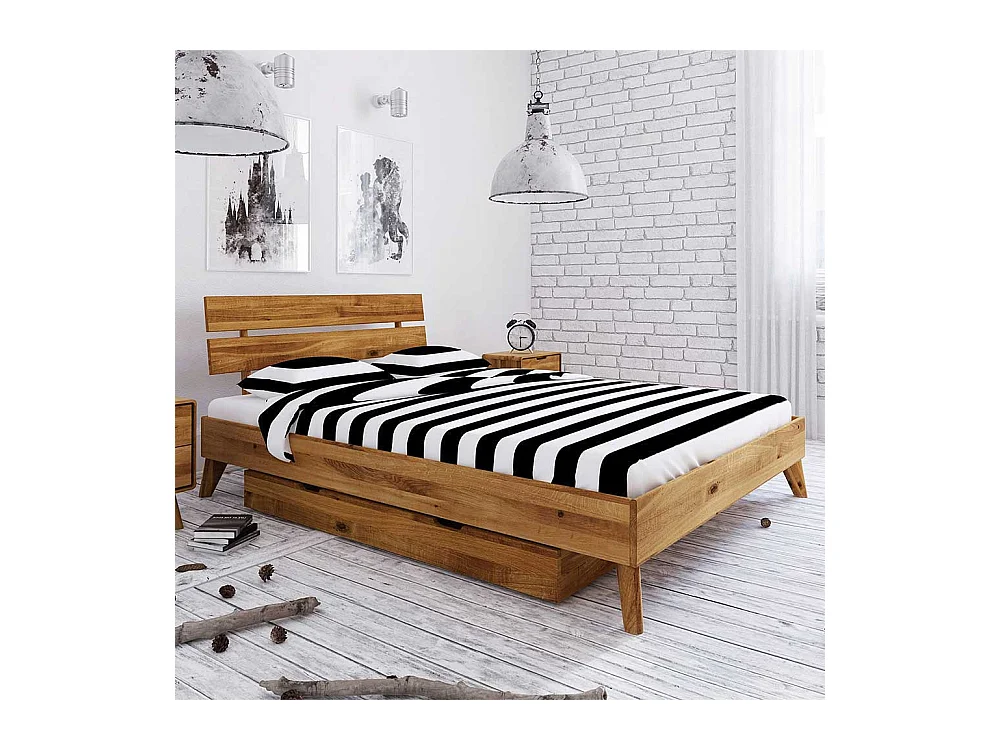 Echtholzbett aus Wildeiche Massivholz Schubladen