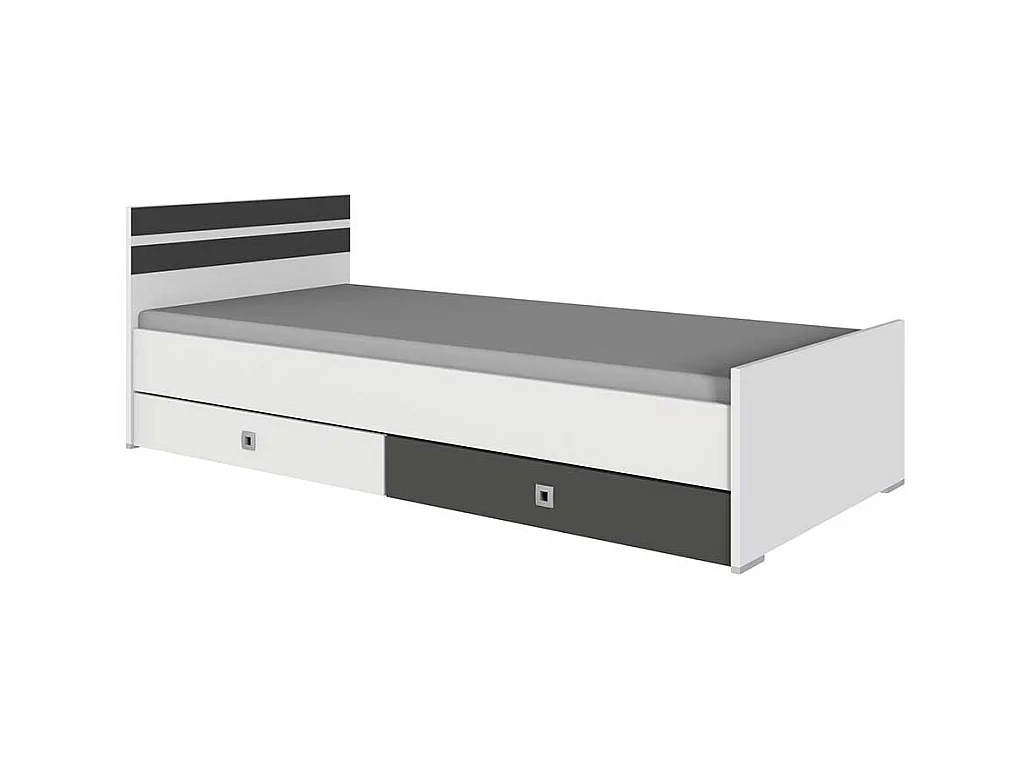 Günstiges Singlebett in Weiß und Dunkelgrau Variante mit Schubladen