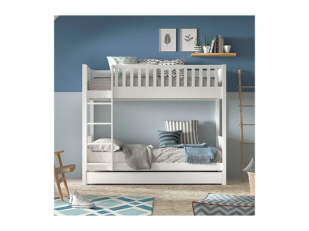 Etagenbett mit Schublade weiss im Skandi Design Leiter