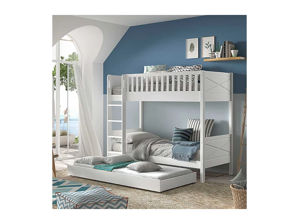 Etagenbett mit Schublade weiss im Skandi Design Leiter