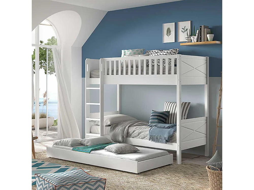 Etagenbett mit Schublade weiss im Skandi Design Leiter