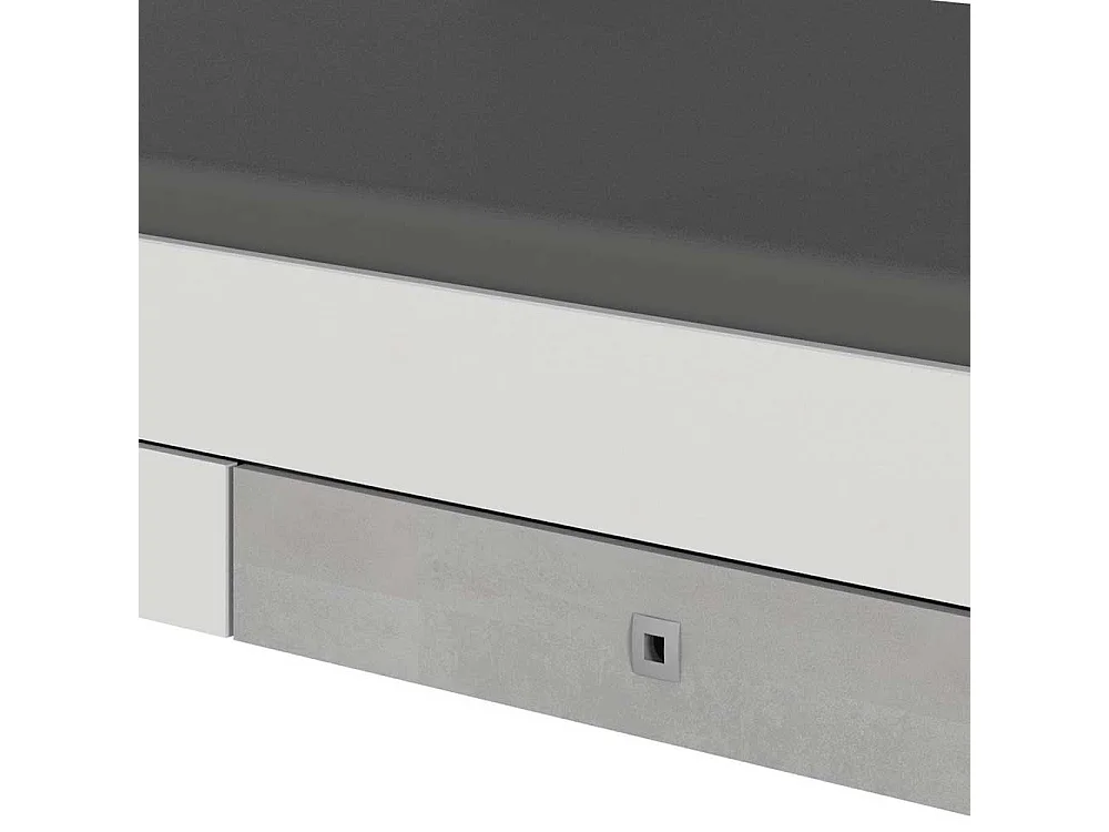 Einzelbett in Beton Lichtgrau und Weiß Variante mit Schubladen