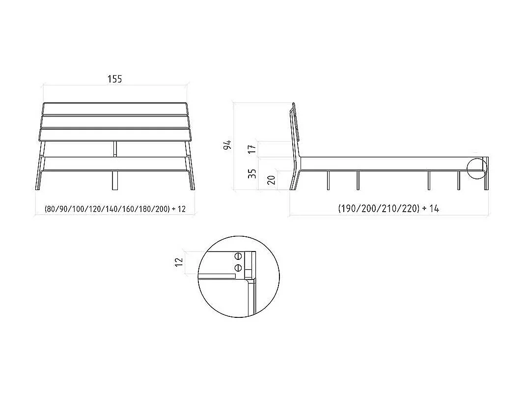Bett mit Polsterkopfteil in Beige Kernbuche Massivholz