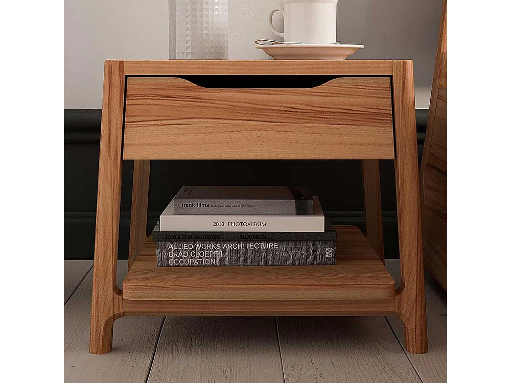 Bett mit Polsterkopfteil in Beige Kernbuche Massivholz