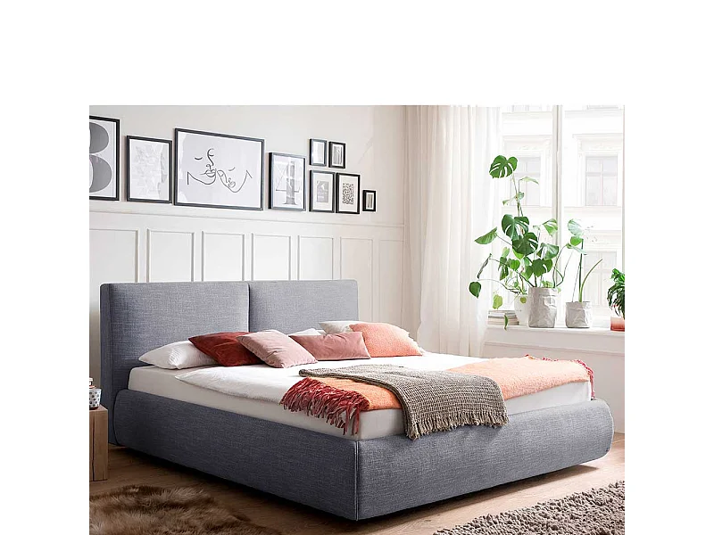 Gepolstertes Bett in Blau Webstoff Bettkasten