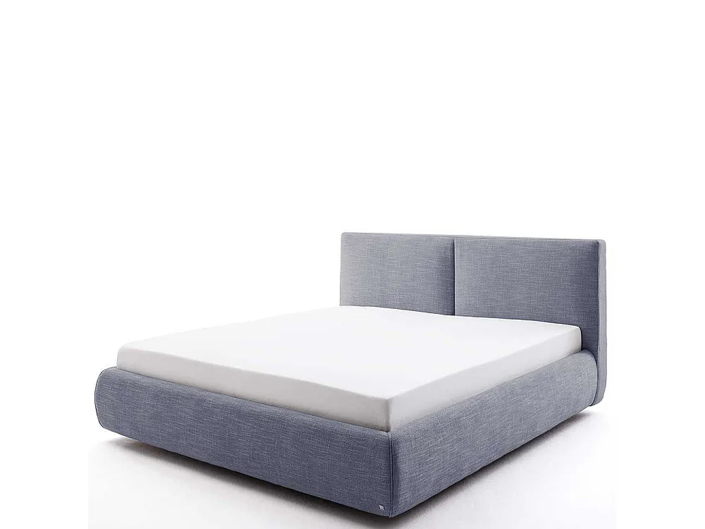 Gepolstertes Bett in Blau Webstoff Bettkasten
