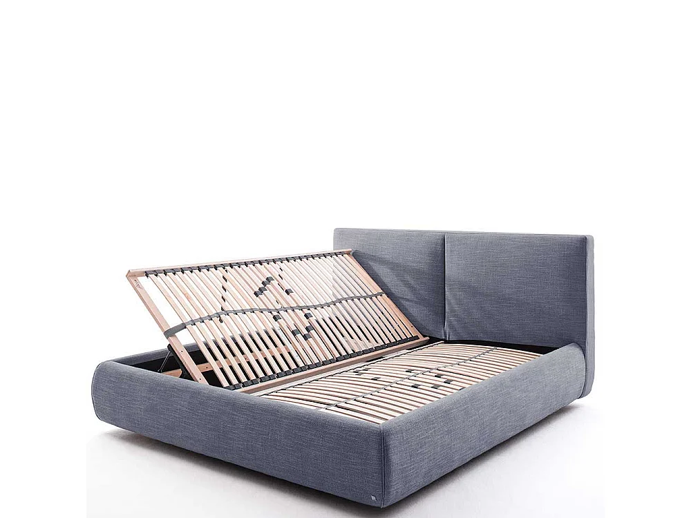 Gepolstertes Bett in Blau Webstoff Bettkasten