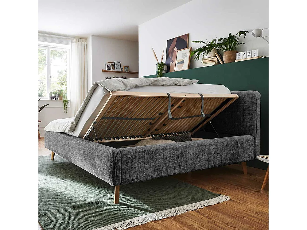 Gepolsterte Betten modern in Anthrazit Vierfußgestell aus Holz