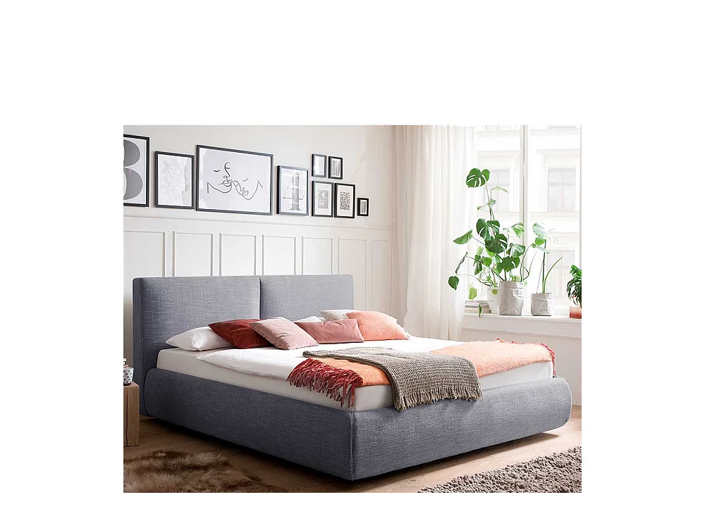 Gepolstertes Bett in Blau Webstoff Bettkasten