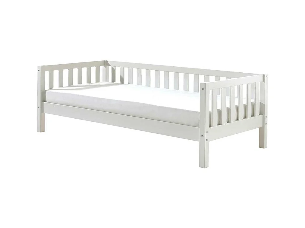 Weißes Kastenbett aus Kiefer Massivholz Skandi Design