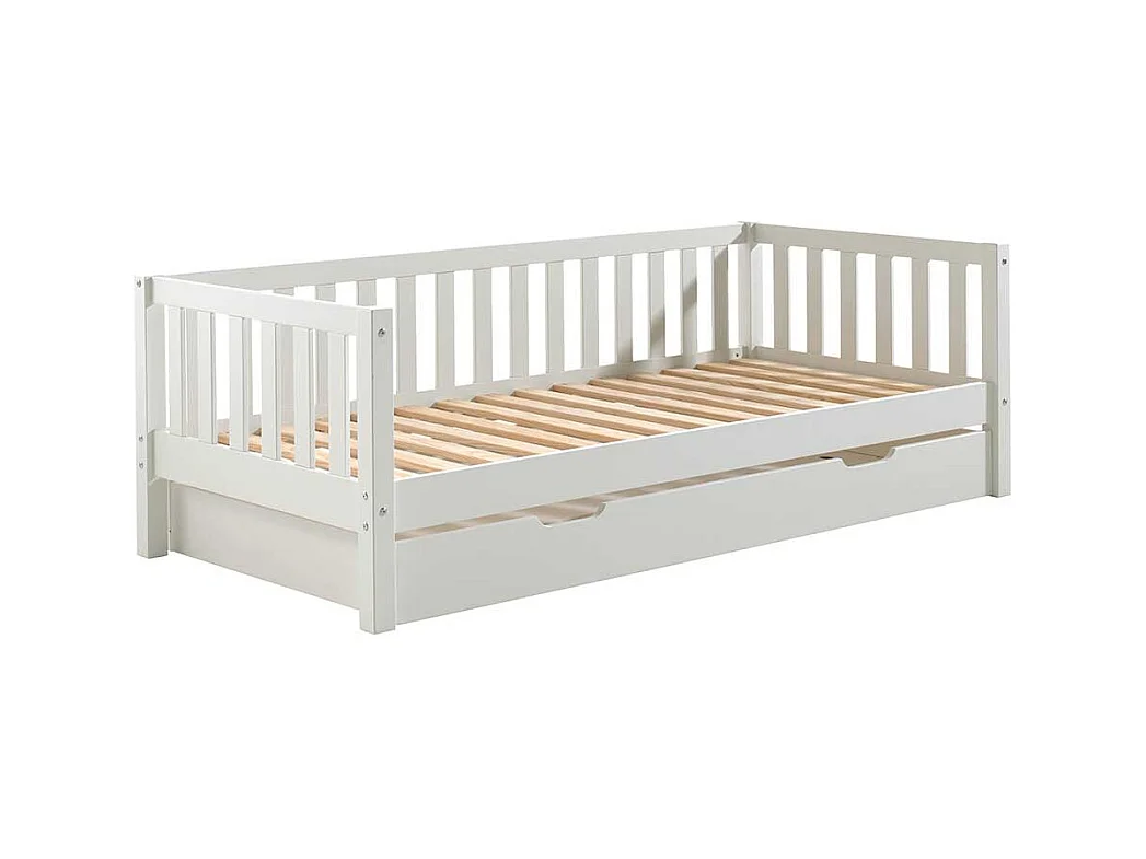 Weißes Kastenbett aus Kiefer Massivholz Skandi Design