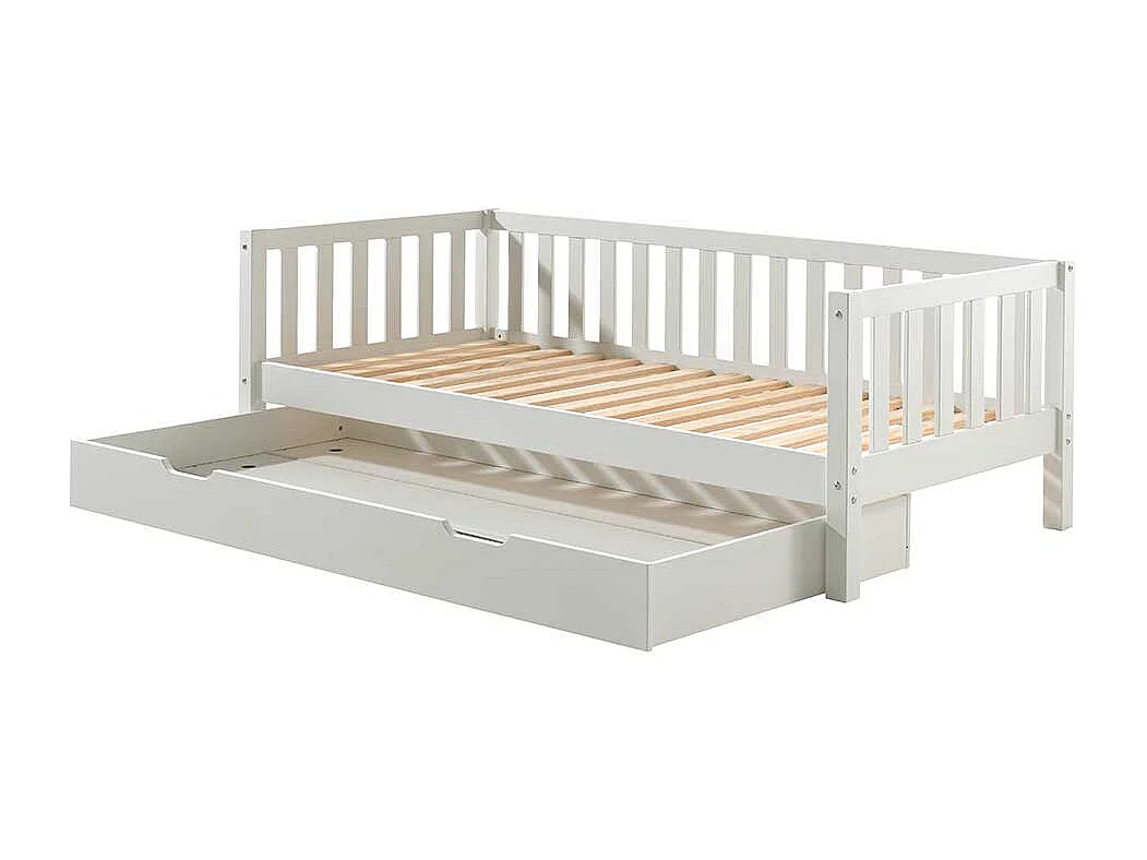 Weißes Kastenbett aus Kiefer Massivholz Skandi Design