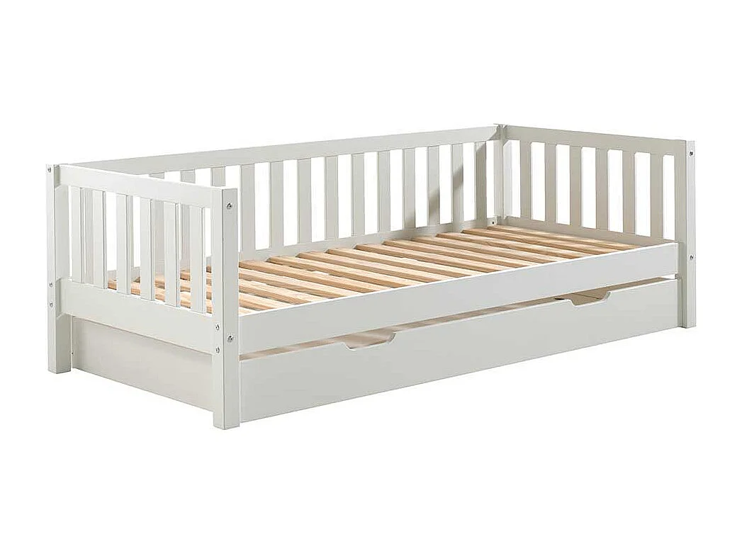 Weißes Kastenbett aus Kiefer Massivholz Skandi Design