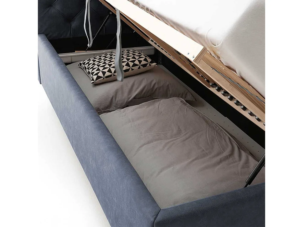 Mikrofaser Polster Bett in Blaugrau Bettkasten