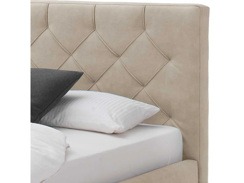 Polsterbett Microfaserbezug in Beige Vierfußgestell aus Holz