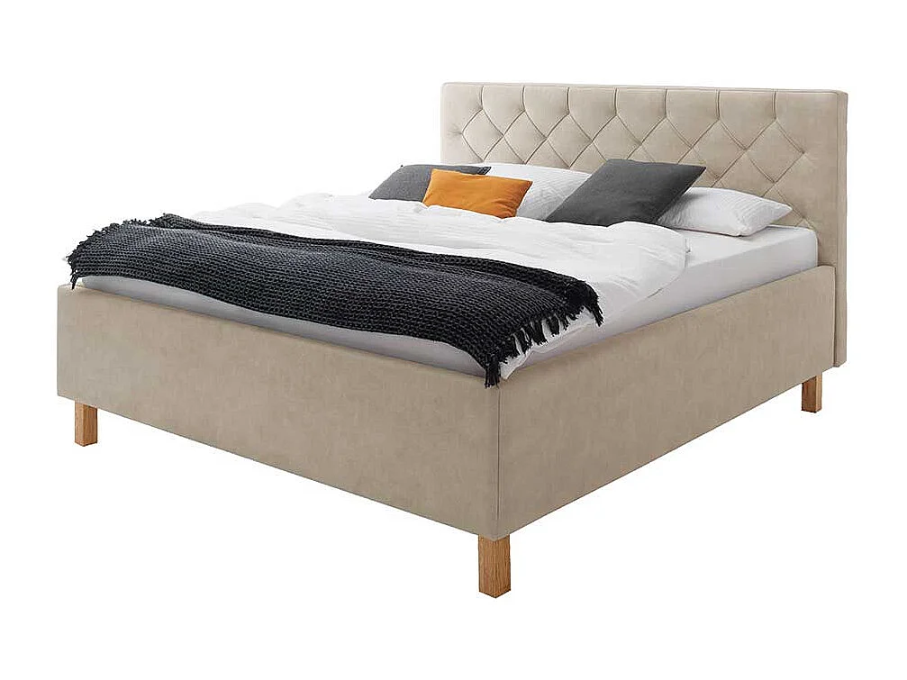 Polsterbett Microfaserbezug in Beige Vierfußgestell aus Holz