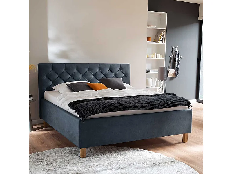 Mikrofaser Polster Bett in Blaugrau Bettkasten