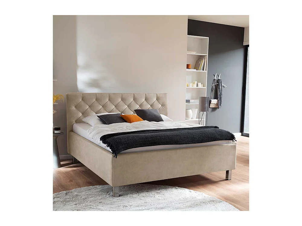 Polster Bett Microfaser in Beige Chromfarben