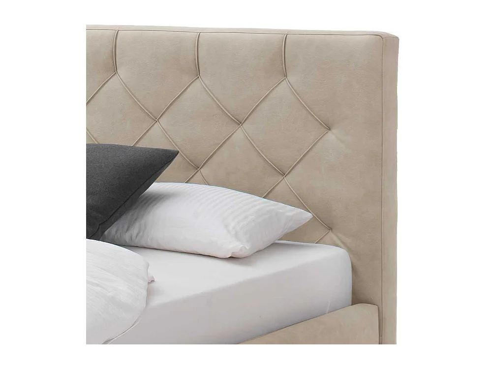 Polster Bett Microfaser in Beige Chromfarben