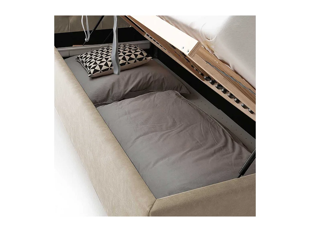 Polster Bett Microfaser in Beige Chromfarben