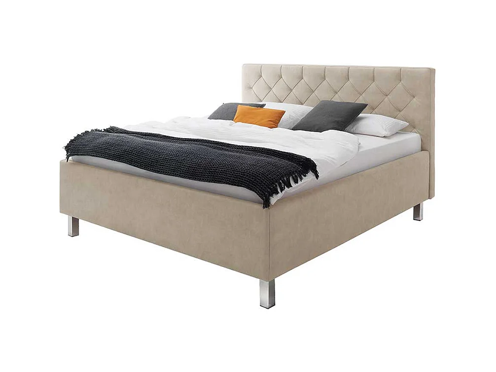 Polster Bett Microfaser in Beige Chromfarben