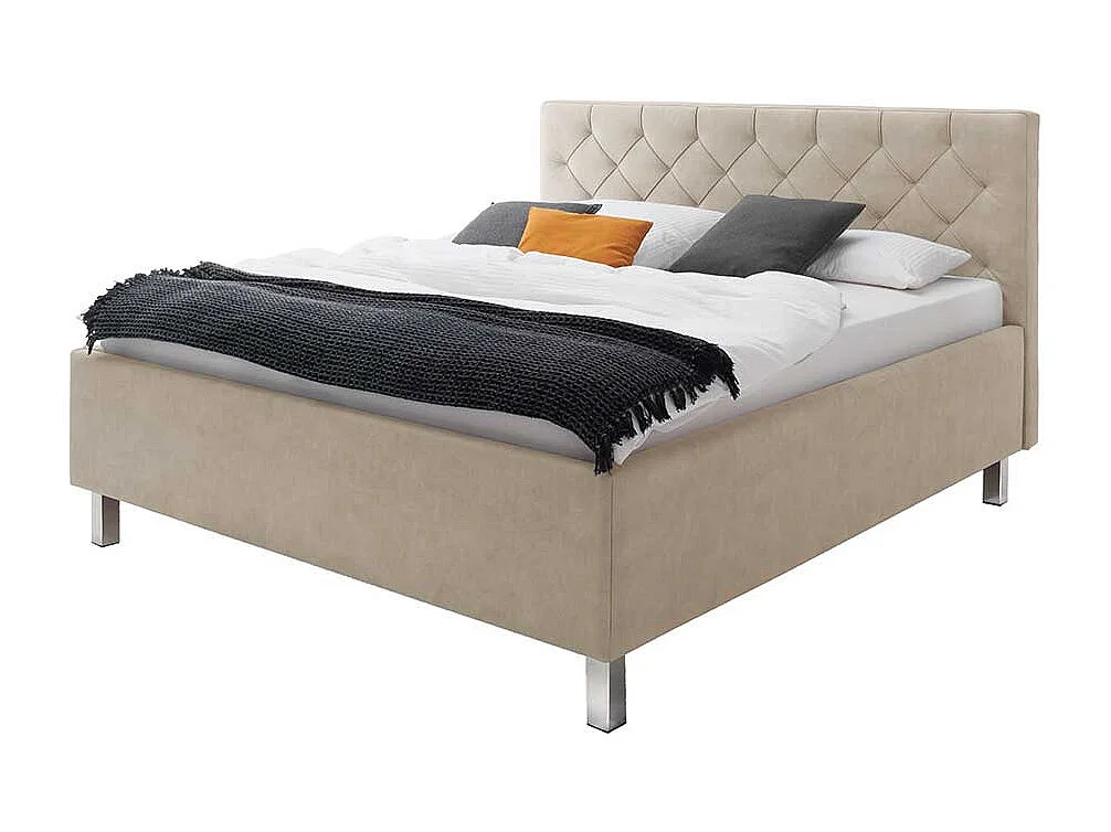 Polster Bett Microfaser in Beige Chromfarben