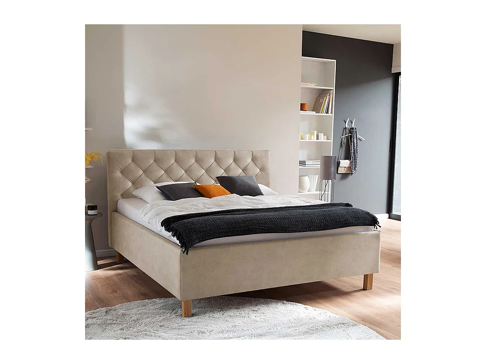 Polsterbett Microfaserbezug in Beige Vierfu�gestell aus Holz