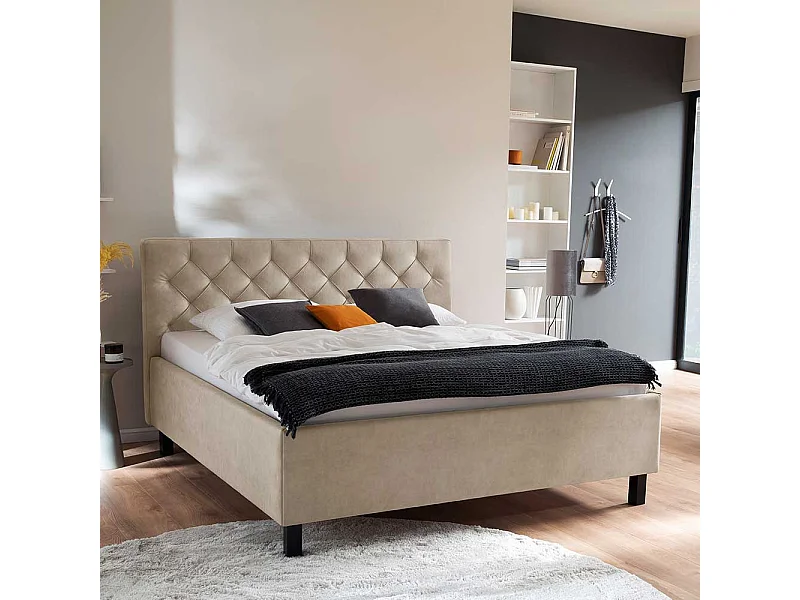 Mikrofaser Polsterbett mit gestepptem Kopfteil Bettkasten