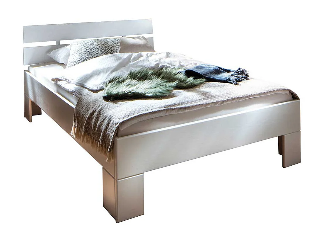 Weißes Fichte Massivholzbett in modernem Design wahlweise mit Bettkasten