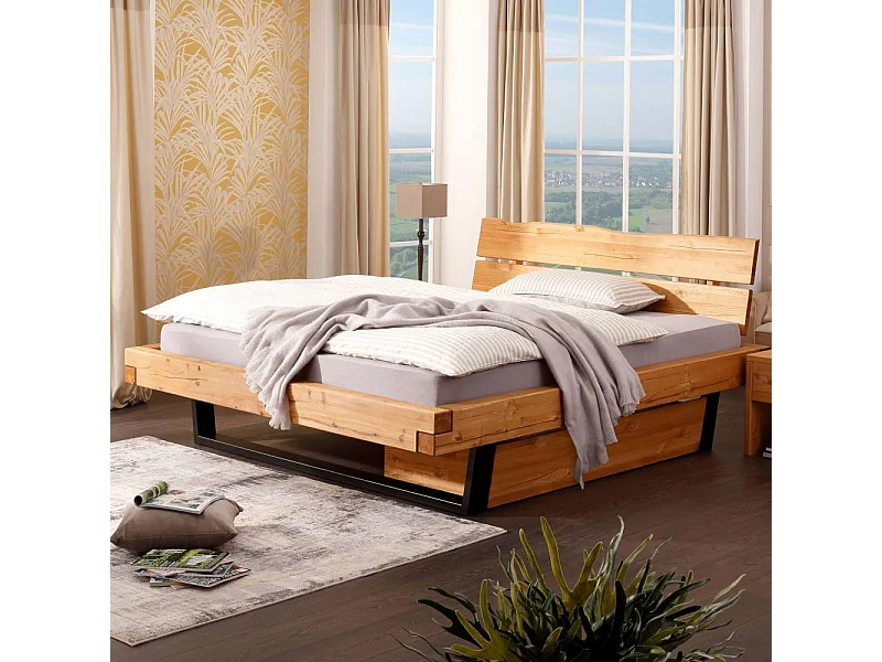 Holzbett Doppelbett auf Kufen mit Massivholz Oberfläche