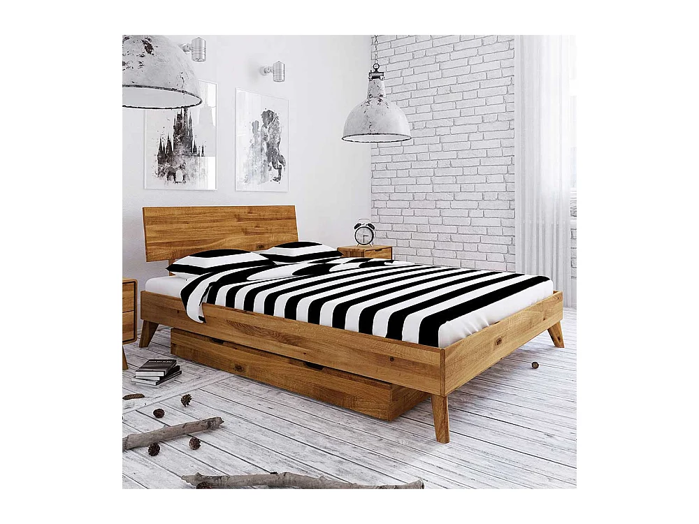 Singlebett aus Wildeiche Massivholz Bettkasten