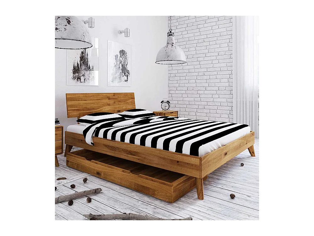 Singlebett aus Wildeiche Massivholz Bettkasten