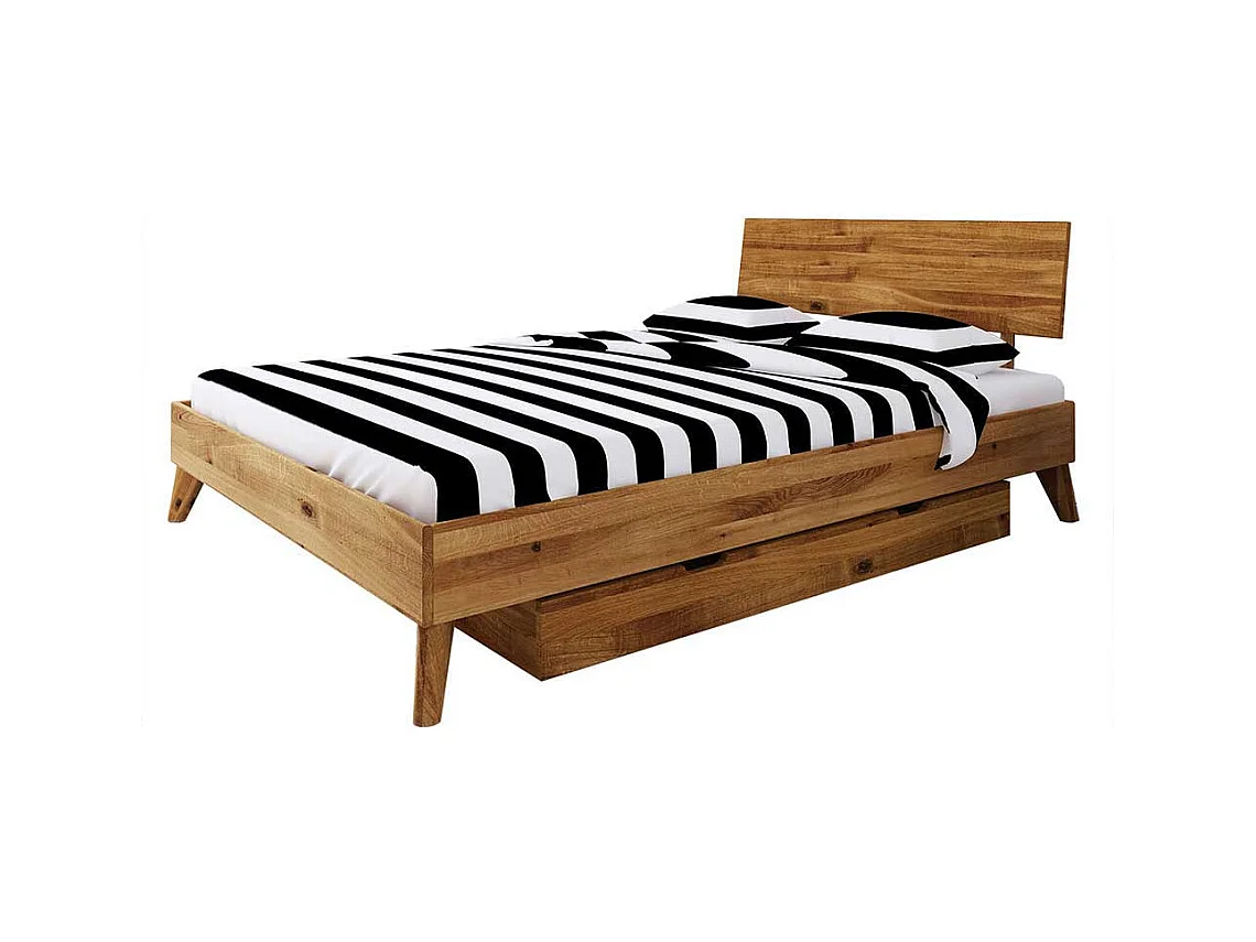 Singlebett aus Wildeiche Massivholz Bettkasten