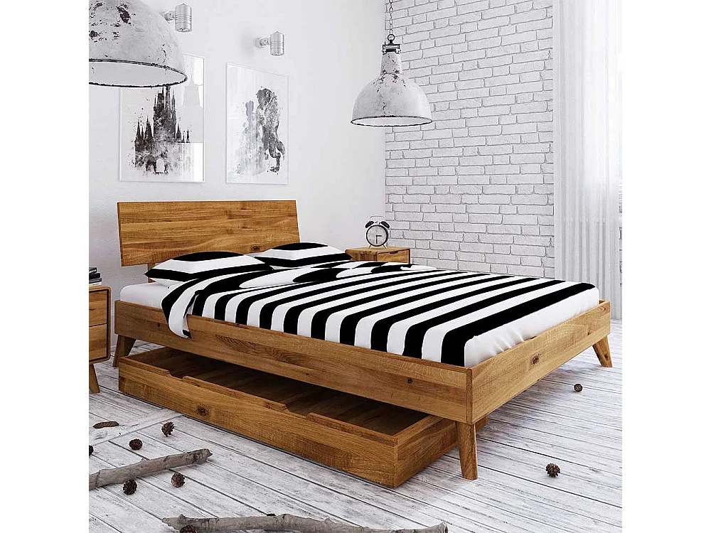 Singlebett aus Wildeiche Massivholz Bettkasten