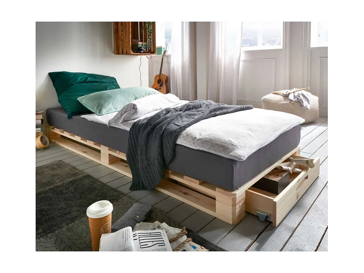 Palettenbett aus Kiefer Massivholz 14 cm Einstiegshöhe