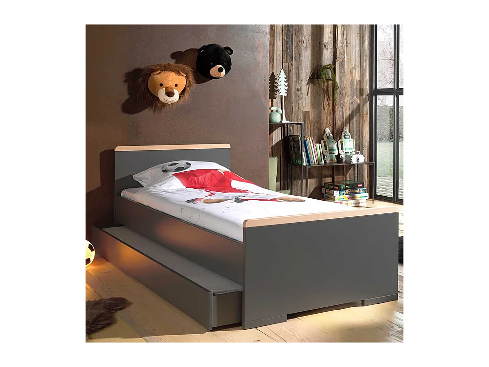 Jugendzimmer Bett in Anthrazit und Buche modern