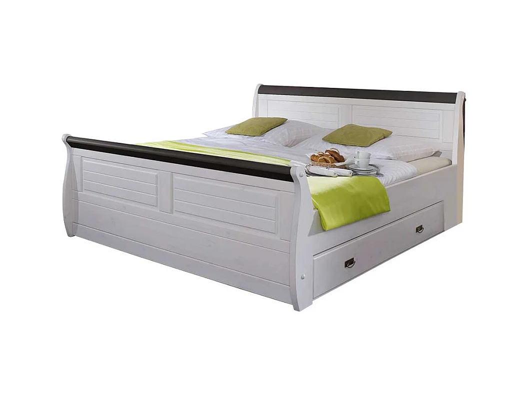 Landhausbett in Weiß Dunkelbraun