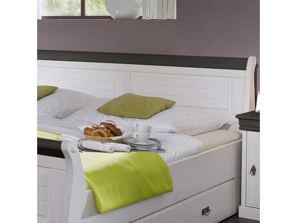 Landhausbett in Weiß Dunkelbraun