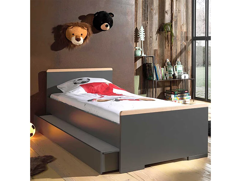 Jugendzimmer Bett in Anthrazit und Buche modern