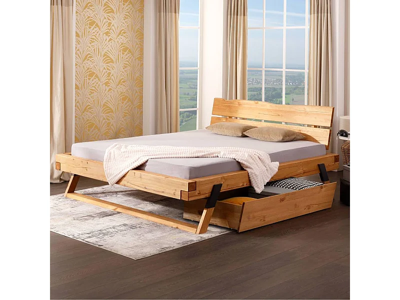 Holzbett Massivholzbett in Eichefarben auf Kufen