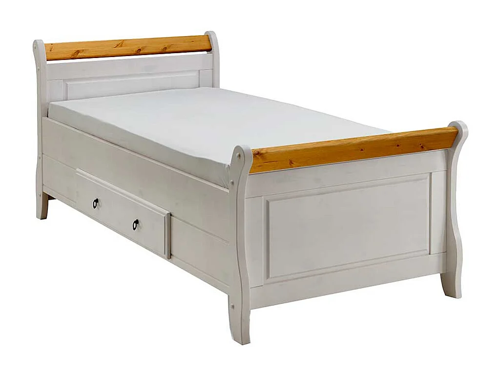 Massivholzbett aus Kiefer Weiß Landhaus Design